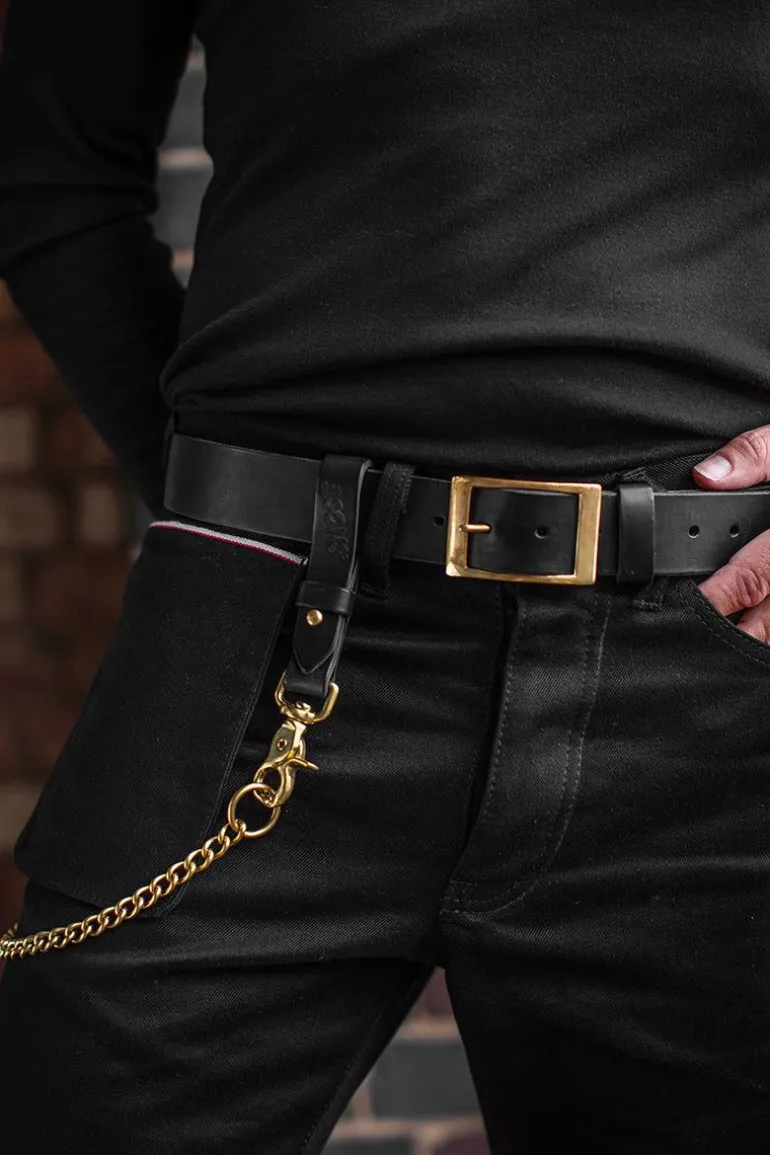 Men &SONS Leather Goods>Black Leather Belt