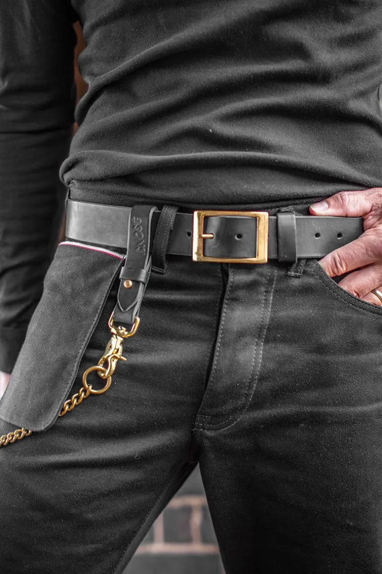 Men &SONS Leather Goods>Black Leather Belt