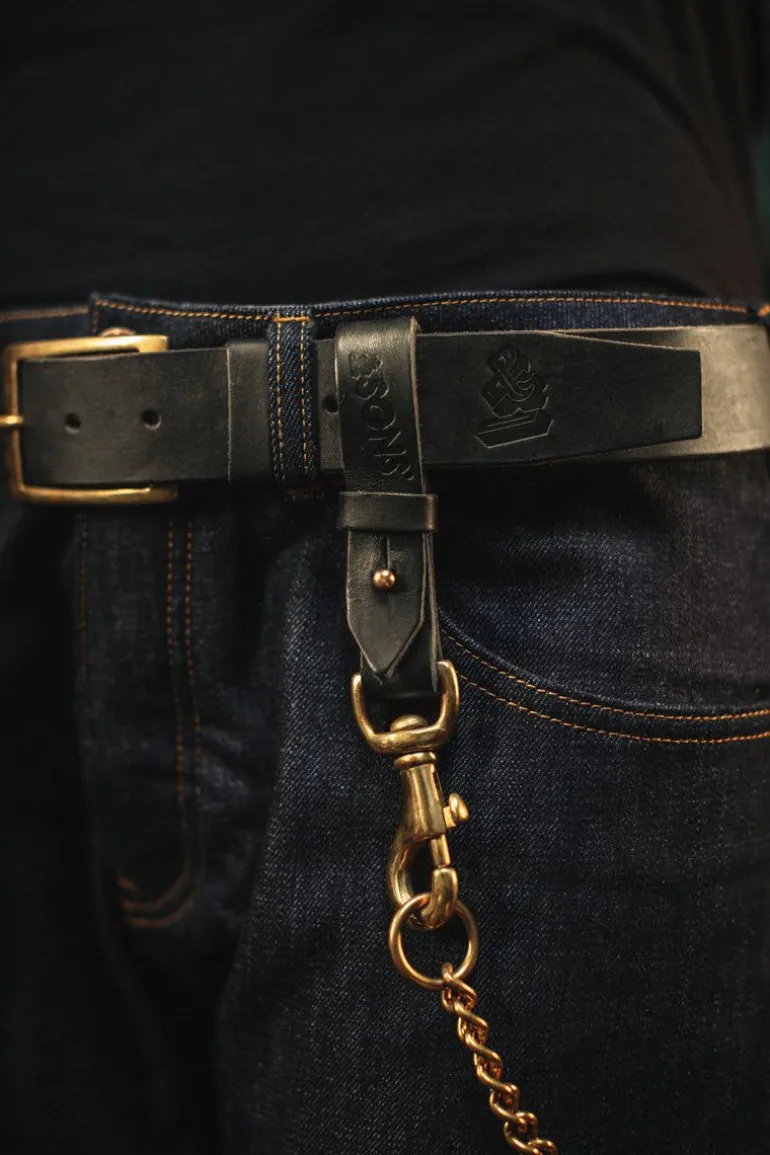Men &SONS Leather Goods>Black Leather Key Fob