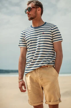 Men &SONS Tops>Breton Striped T Shirt Blue