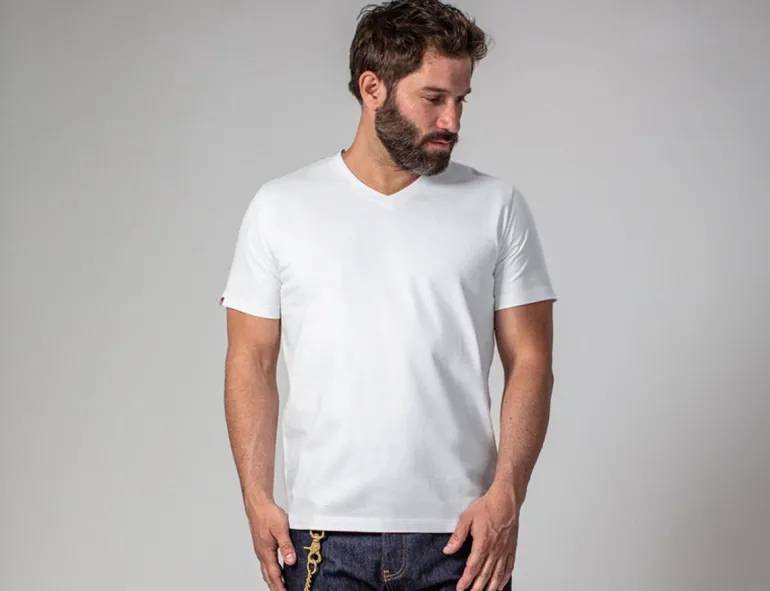 Men &SONS Tops>Classic White V-Neck T-Shirt