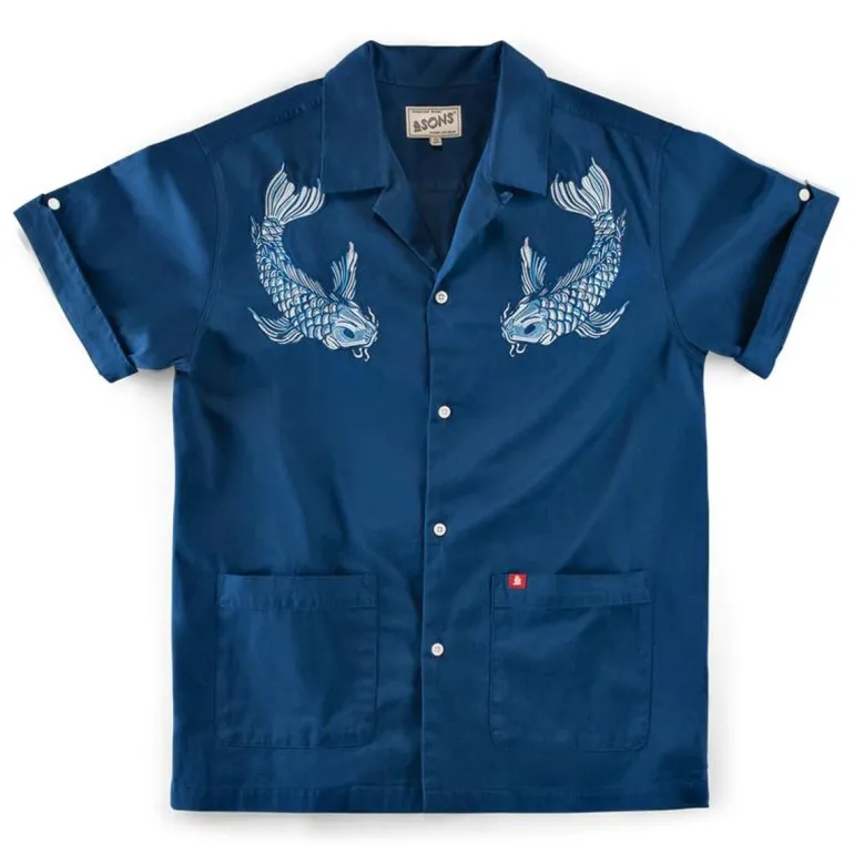 Men &SONS Tops>Club Shirt Koi Carp Embroidered Blue