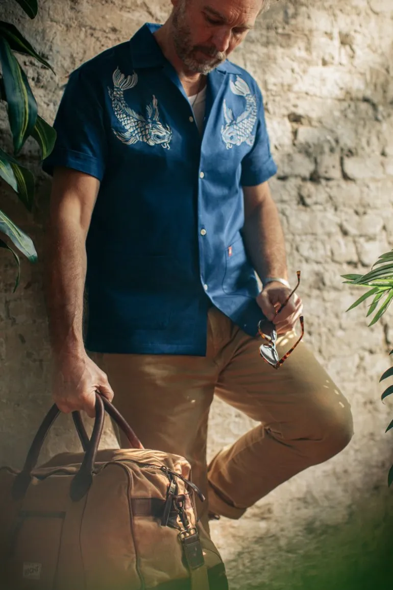 Men &SONS Tops>Club Shirt Koi Carp Embroidered Blue