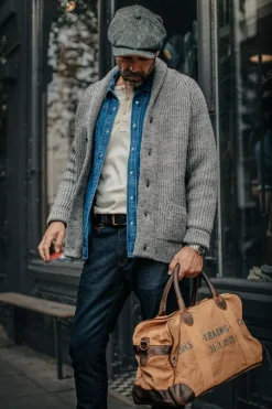 Men &SONS Jackets & Coats>Pioneer British Wool Cardigan Grey