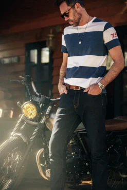 Men &SONS Tops>75 T-Shirt Indigo Stripe