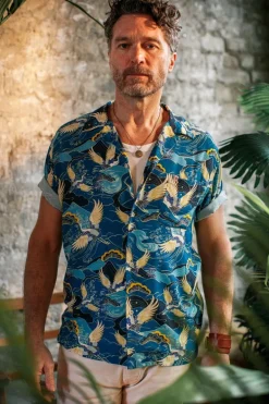 Men &SONS Tops>Aloha Crane Club Shirt Blue