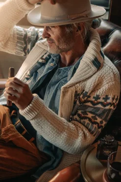 Men &SONS Jackets & Coats>Alpine Cardigan Ecru