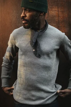 Men &SONS Tops>Base Waffle Crew Neck Grey Marl