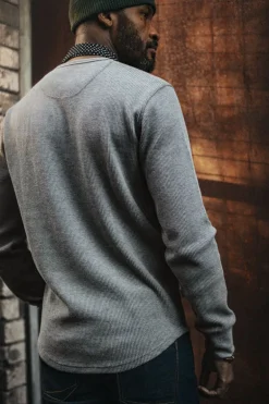 Men &SONS Tops>Base Waffle Crew Neck Grey Marl