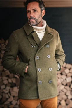 Men &SONS Jackets & Coats>Boardwalk Peacoat Army Green
