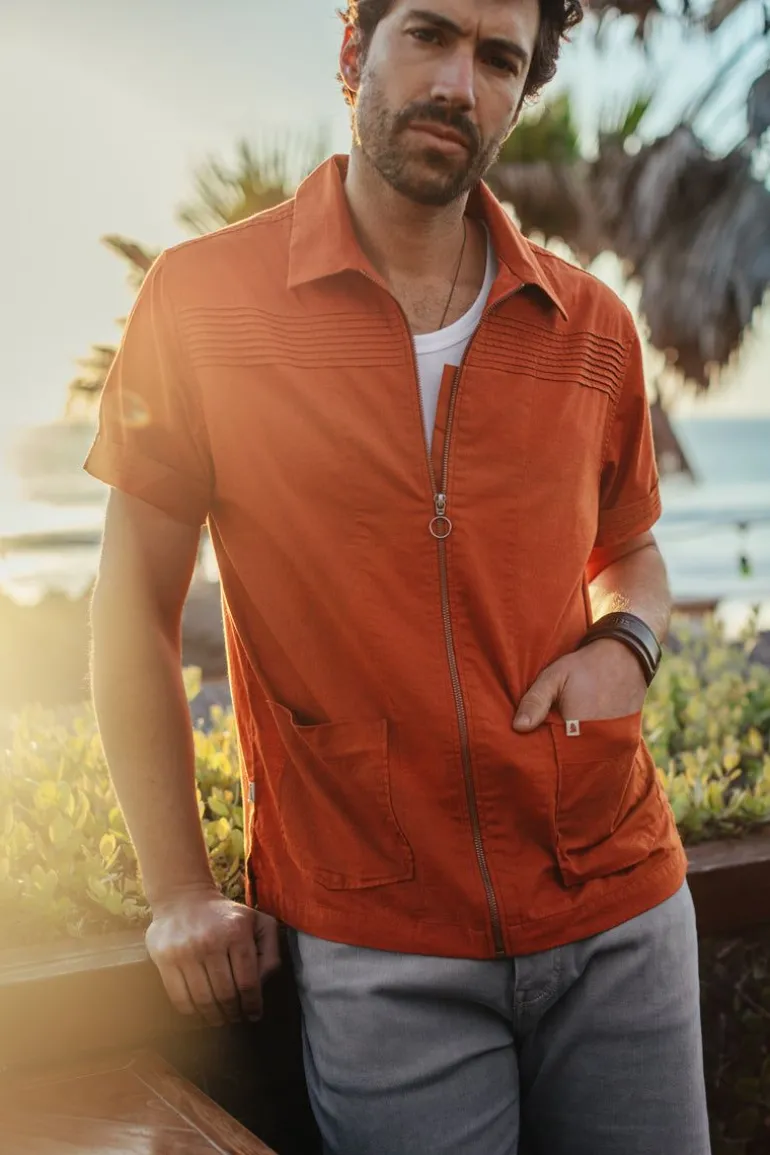 Men &SONS Tops>Cabana Shirt Burnt Orange