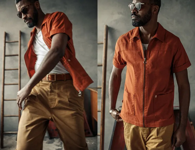 Men &SONS Tops>Cabana Shirt Burnt Orange
