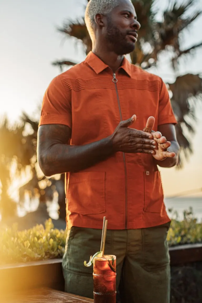 Men &SONS Tops>Cabana Shirt Burnt Orange