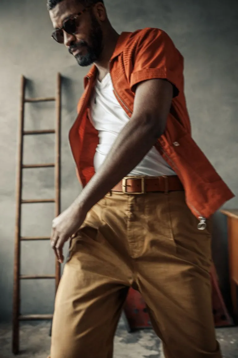 Men &SONS Tops>Cabana Shirt Burnt Orange