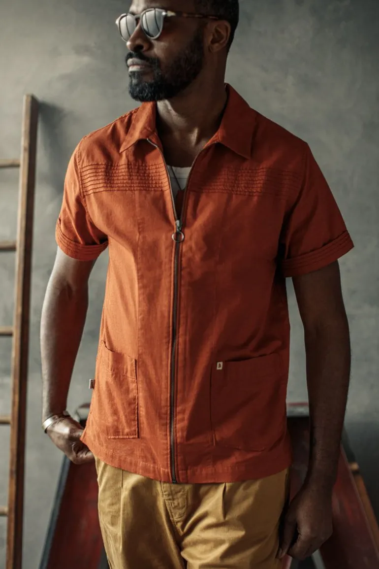 Men &SONS Tops>Cabana Shirt Burnt Orange