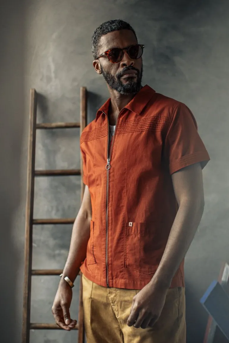 Men &SONS Tops>Cabana Shirt Burnt Orange