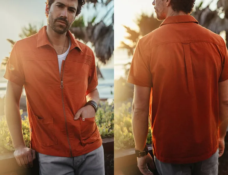 Men &SONS Tops>Cabana Shirt Burnt Orange