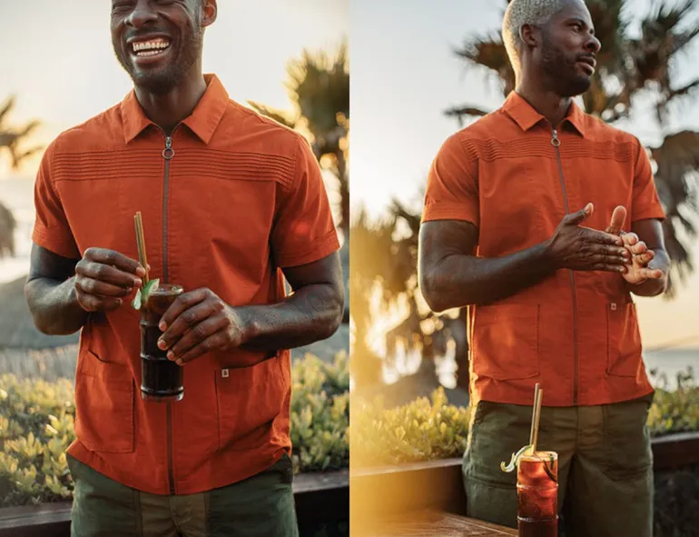 Men &SONS Tops>Cabana Shirt Burnt Orange