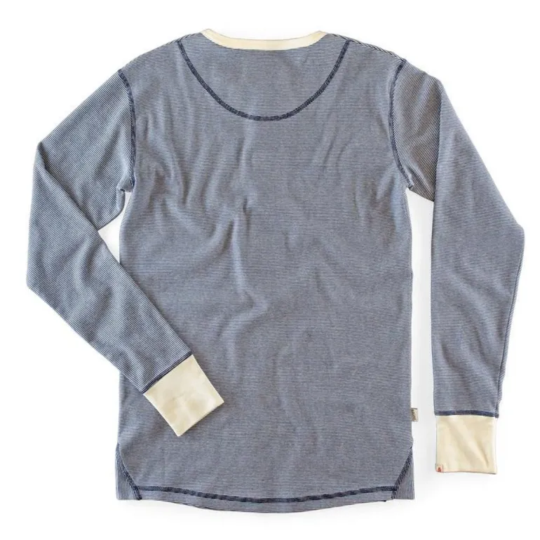 Men &SONS Tops>Wilder Henley Ticking Blue