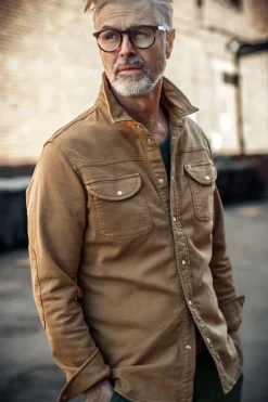 Men &SONS Tops>Sunday Shirt Dark Tan