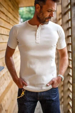 Men &SONS Tops>The New Elder Henley Short Sleeve Shirt Raw