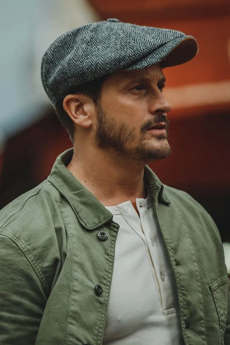 Men &SONS Knitwear>Thompson Baker Boy Hat- Grey Herringbone