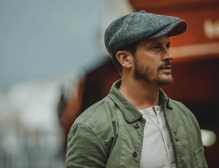 Men &SONS Knitwear>Thompson Baker Boy Hat- Grey Herringbone