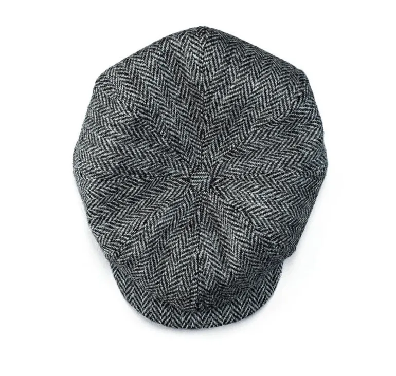 Men &SONS Knitwear>Thompson Baker Boy Hat- Grey Herringbone