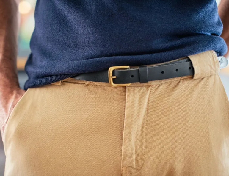 Men &SONS Leather Goods>Virgil Thin Black Leather Belt