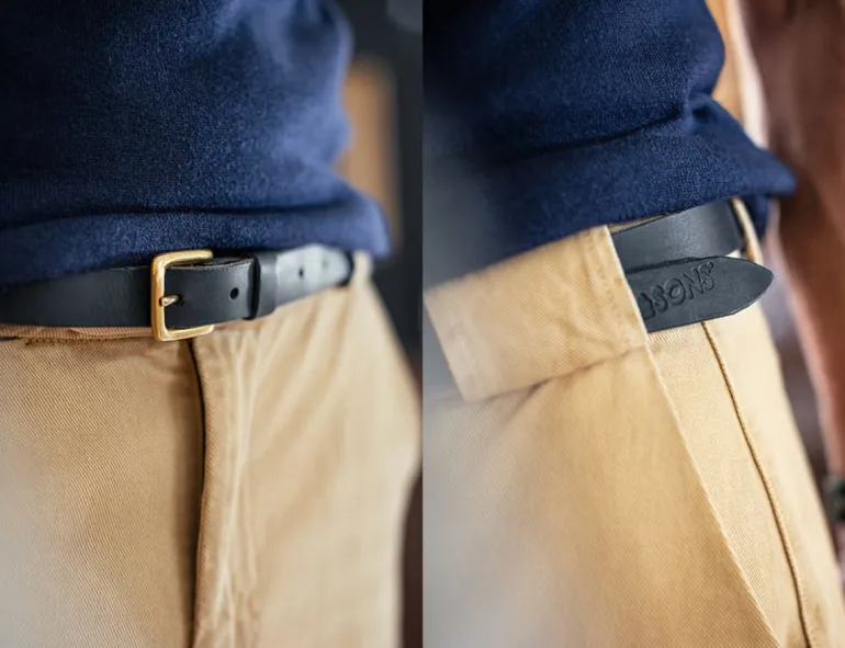 Men &SONS Leather Goods>Virgil Thin Black Leather Belt