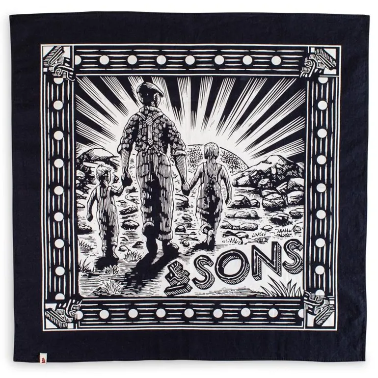 Men &SONS Scarves>Woodcut Bandana Black